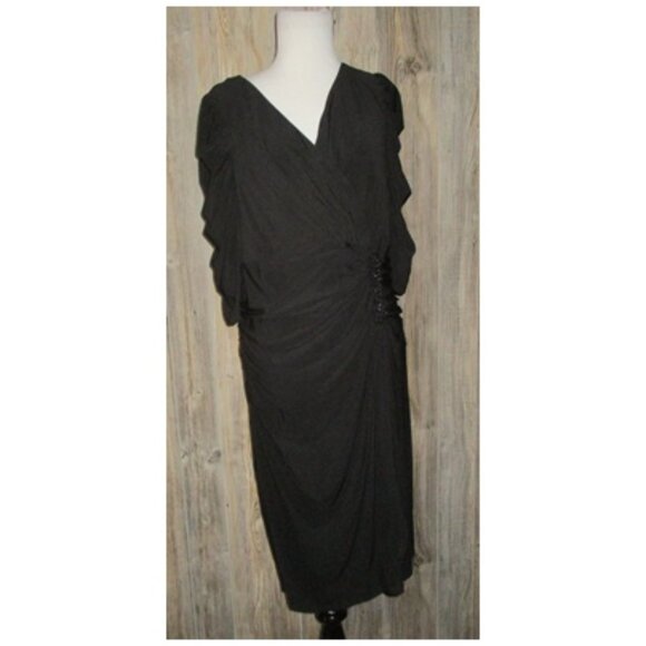 Collection Dressbarn Formal Dress Size 14 Black V Front Beads Back Zipper Party - Picture 1 of 14